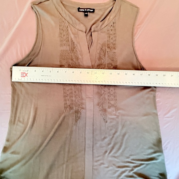 Cable & Gauge Tan Sleeveless Blouse with Mandarin Collar Size XL - Picture 7 of 8